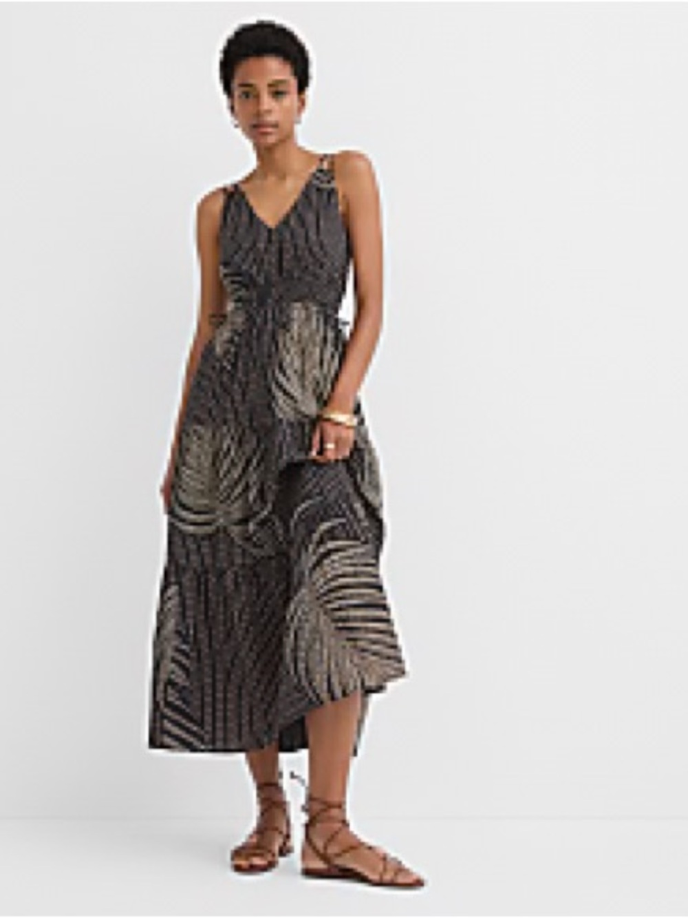 The Loft Palm Tie Cutout Midi Pocket Dress Sz M